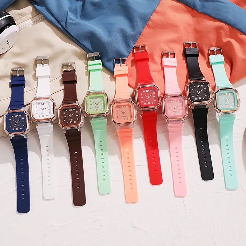 Watch New Women's Square Watch Student Children's Silicone Diamond Trend