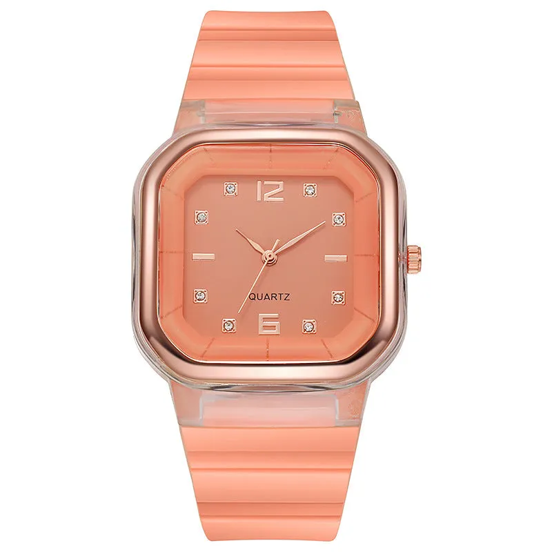 Watch New Women's Square Watch Student Children's Silicone Diamond Trend