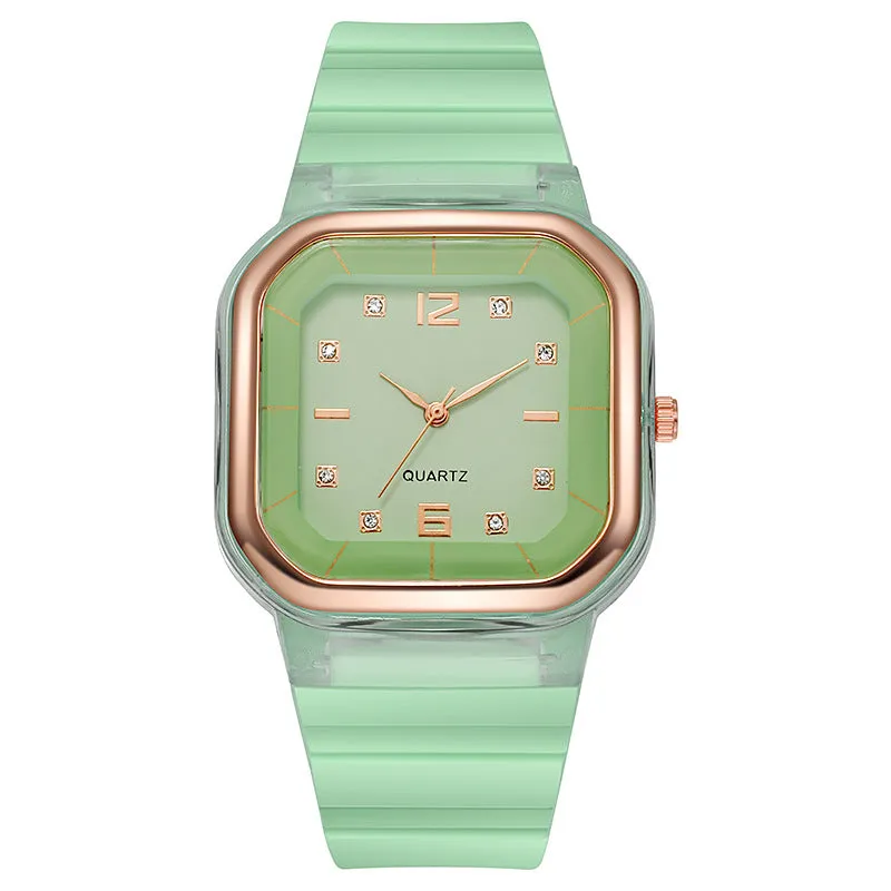 Watch New Women's Square Watch Student Children's Silicone Diamond Trend