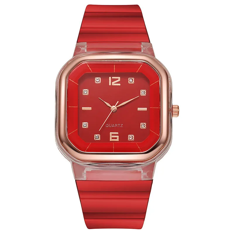 Watch New Women's Square Watch Student Children's Silicone Diamond Trend