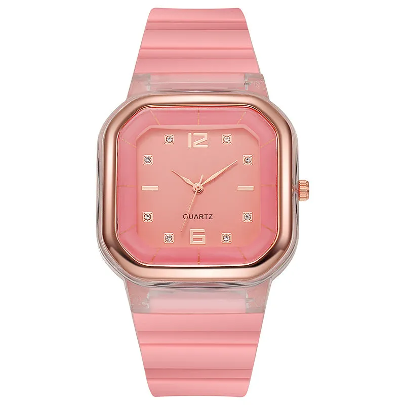 Watch New Women's Square Watch Student Children's Silicone Diamond Trend