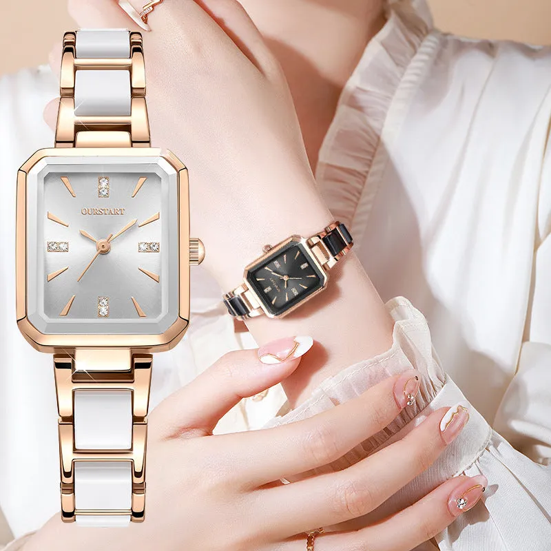 Women's watch student new square temperament alloy set diamond fashion waterproof watch