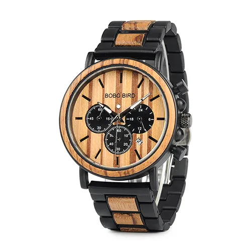 Wooden Men Watches Relogio Masculino Top Brand Luxury Stylish Chronograph Military Watch Great Gift for Man OEM