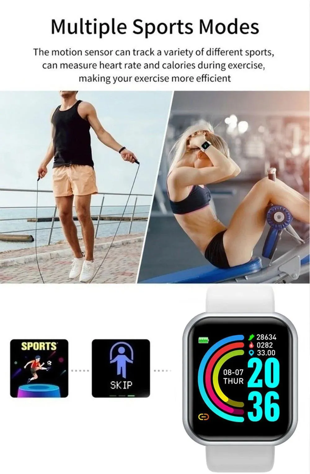 Y68 Multifunctional Smart Watch Unisex Bluetooth Fitness Bracelet