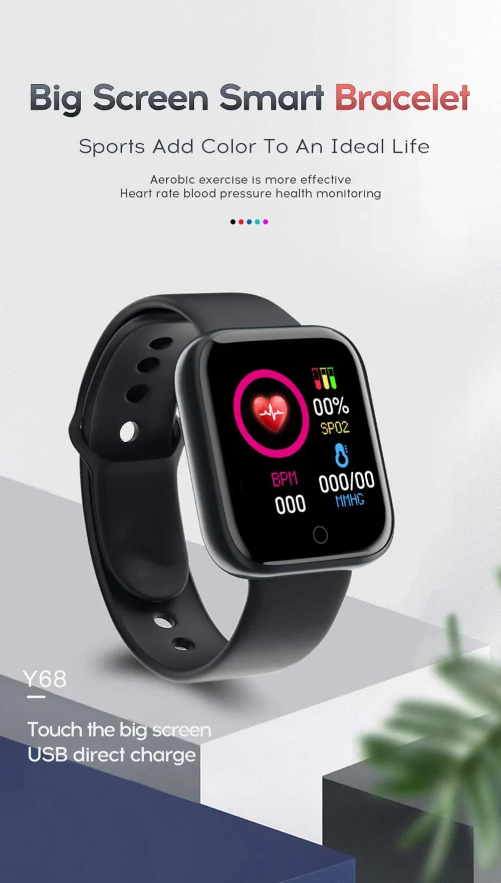 Y68 Multifunctional Smart Watch Unisex Bluetooth Fitness Bracelet