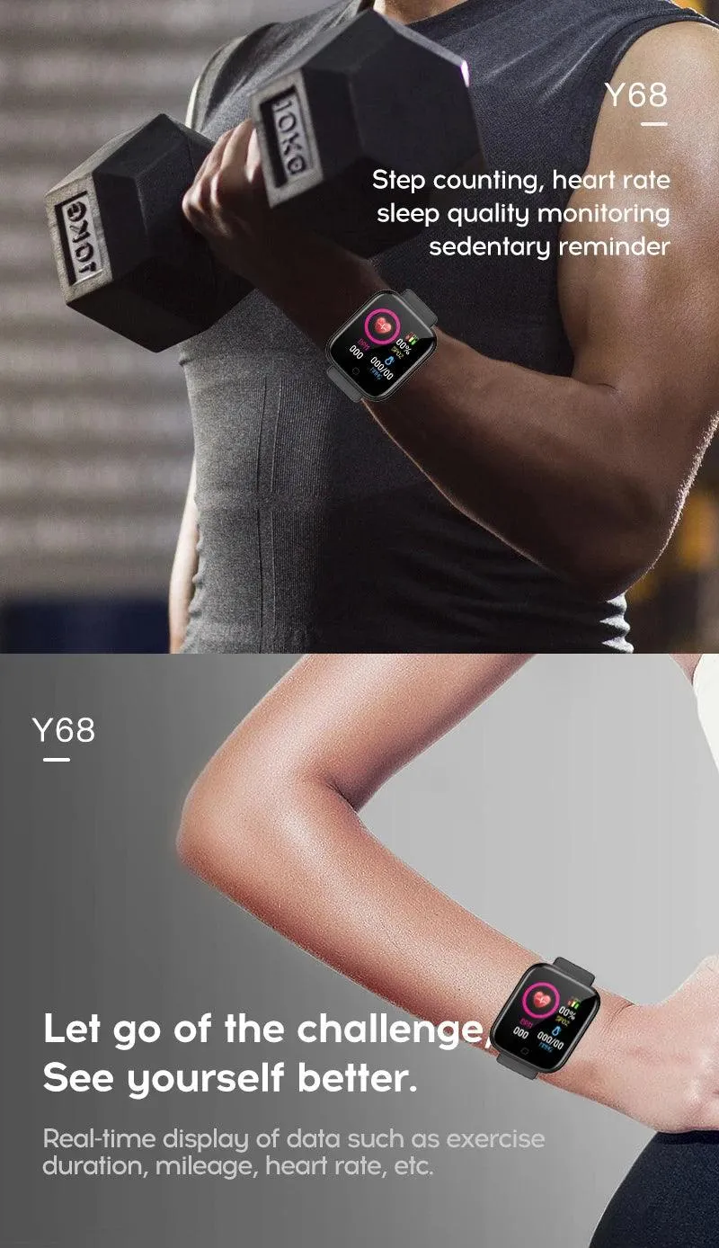 Y68 Multifunctional Smart Watch Unisex Bluetooth Fitness Bracelet