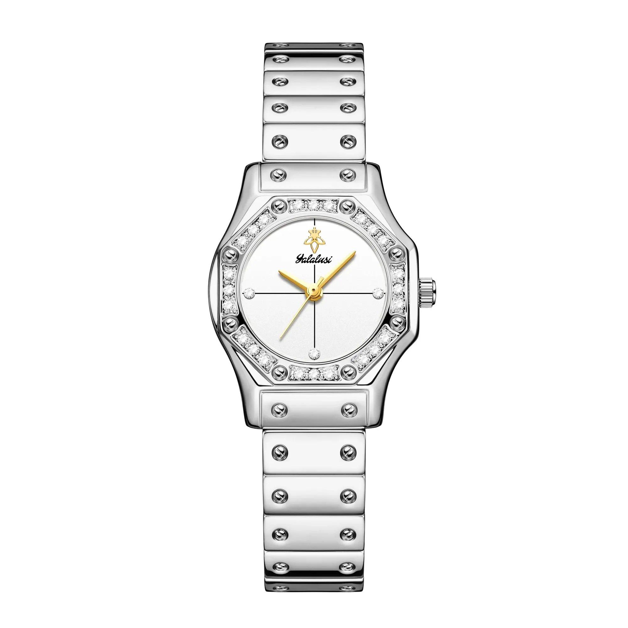 Yalalusi Classic Women's Luxury Watch – Gold with Crystal Diamonds, Real Gold Plating, & Gift Box – Perfect for Her