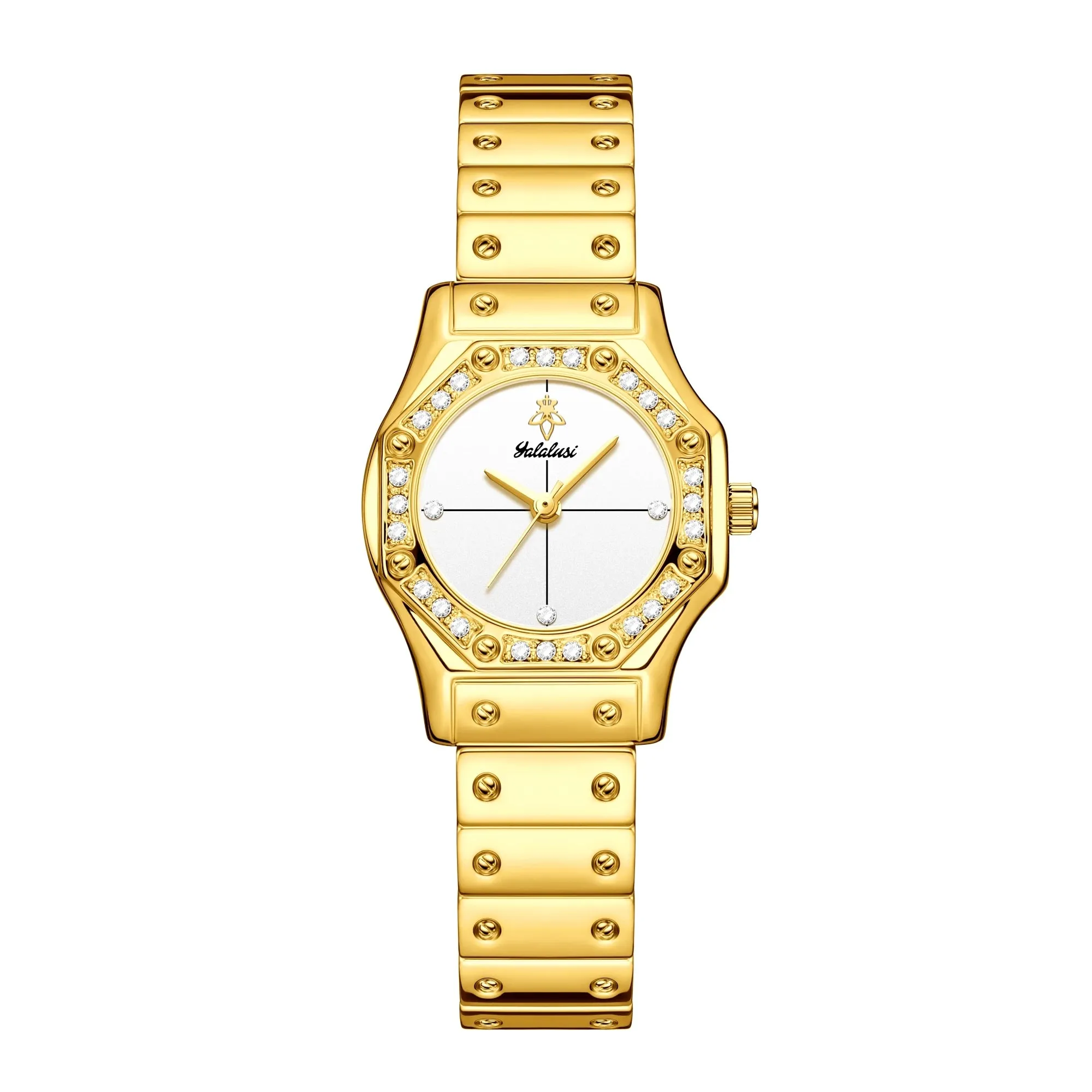 Yalalusi Classic Women's Luxury Watch – Gold with Crystal Diamonds, Real Gold Plating, & Gift Box – Perfect for Her